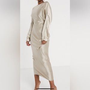 ASOS satin batwing bias cut maxi dress in oyster